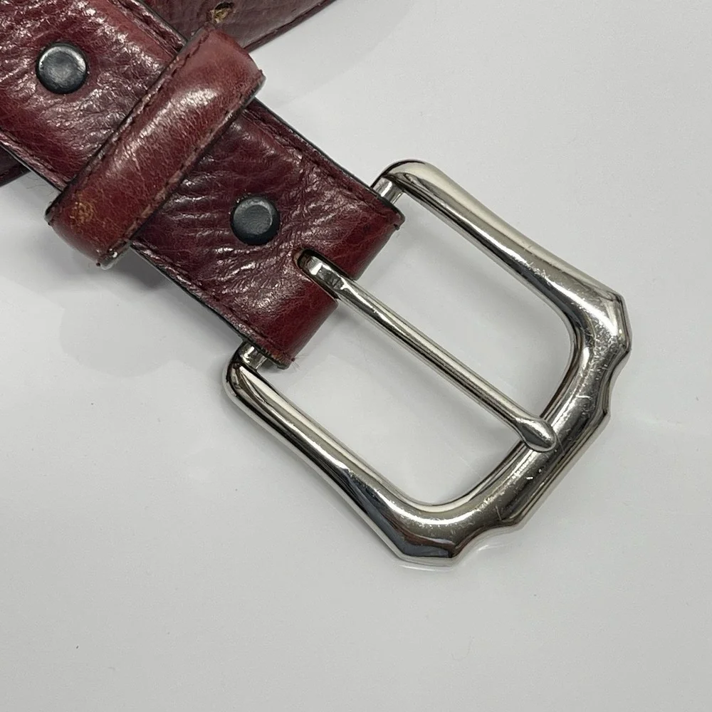 Vintage 1992 Tony Lama Leather Belt 38 Model 7609L Burgundy Silver Buckle READ